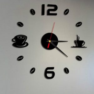 ISHOWTIENDA Fashion Acrylic DIY Coffee Cup Self Adhesive Interior Wall Creative Decoration Clock Mute Clock Stickers Muraux Wall Clock(Black) (OEM)
