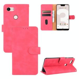 For Google Pixel 3 XL Solid Color Skin Feel Magnetic Buckle Horizontal Flip Calf Texture PU Leather Case with Holder & Card Slots & Wallet(Rose Red) (OEM)