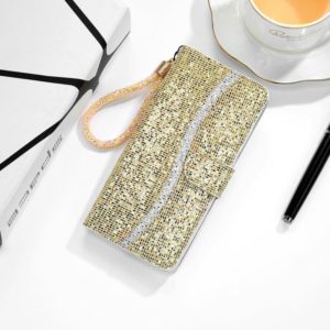 For Xiaomi Redmi Note 9 5G Glitter Powder Horizontal Flip Leather Case with Card Slots & Holder & Lanyard(Gold) (OEM)