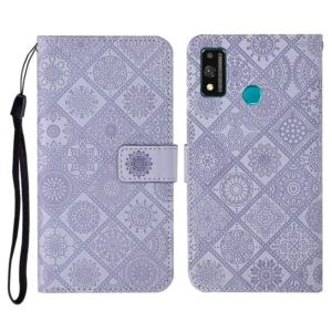 For Huawei Honor 9X Lite Ethnic Style Embossed Pattern Horizontal Flip Leather Case with Holder & Card Slots & Wallet & Lanyard(Purple) (OEM)
