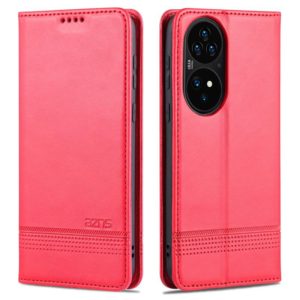 For Huawei P50 AZNS Magnetic Calf Texture Horizontal Flip Leather Case with Card Slots & Holder & Wallet(Red) (AZNS) (OEM)
