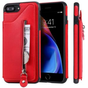 For iPhone 8 Plus / 7 Plus Solid Color Double Buckle Zipper Shockproof Protective Case(Red) (OEM)