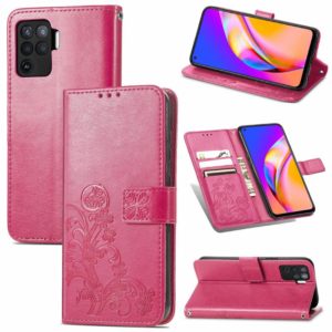 For OPPO A94 5G / F19 Pro+ / Reno5 Z Four-leaf Clasp Embossed Buckle Mobile Phone Protection Leather Case with Lanyard & Card Slot & Wallet & Bracket Function(Rose Red) (OEM)