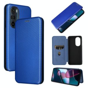 For Motorola Edge X30 Carbon Fiber Texture Horizontal Flip PU Phone Case(Blue) (OEM)