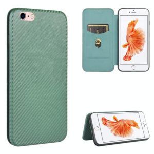 For iPhone 6 Plus / 6s Plus Carbon Fiber Texture Horizontal Flip TPU + PC + PU Leather Case with Card Slot(Green) (OEM)