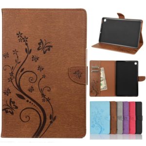 For Samsung Galaxy Tab S6 Lite / P610 Butterfly Flower Embossing Pattern Horizontal Flip Leather Case with Holder & Card Slots & Wallet(Brown) (OEM)