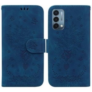 For OnePlus Nord N200 5G Butterfly Rose Embossed Leather Phone Case(Blue) (OEM)