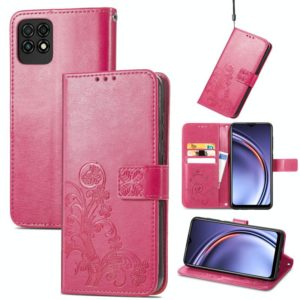 For Huawei Maimang 10 SE Four-leaf Clasp Embossed Buckle Mobile Phone Protection Leather Case with Lanyard & Card Slot & Wallet & Bracket Function(Magenta) (OEM)