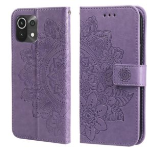 For Xiaomi Mi 11 Lite 7-petal Flowers Embossing Pattern Horizontal Flip PU Leather Case with Holder & Card Slots & Wallet & Photo Frame(Light Purple) (Diaobaolee) (OEM)