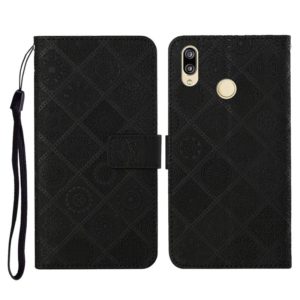 For Huawei Y7 (2019) Ethnic Style Embossed Pattern Horizontal Flip Leather Case with Holder & Card Slots & Wallet & Lanyard(Black) (OEM)