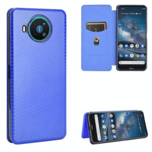 For Nokia 8.3 5G Carbon Fiber Texture Horizontal Flip TPU + PC + PU Leather Case with Card Slot(Blue) (OEM)