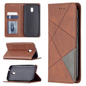 For Nokia C1 Plus Rhombus Texture Horizontal Flip Magnetic Leather Case with Holder & Card Slots(Brown) (OEM)