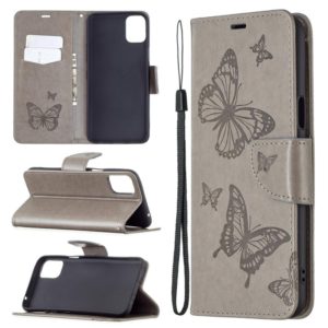 For LG K42 Two Butterflies Embossing Pattern Horizontal Flip Leather Case with Holder & Card Slot & Wallet & Lanyard(Grey) (OEM)