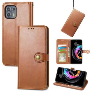 For Motorola Edge 20 Lite Solid Color Leather Buckle Phone Case with Lanyard & Photo Frame & Card Slot & Wallet & Stand Function(Brwon) (OEM)