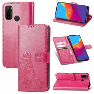 For Ulefone Note 10 Four-leaf Clasp Embossed Buckle Mobile Phone Protection Leather Case with Lanyard & Card Slot & Wallet & Bracket Function(Magenta) (OEM)