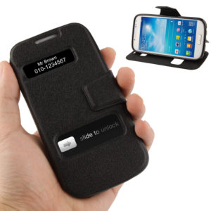Pebble Texture Leather Case with Call Display ID & Holder for Galaxy S IV / i9500(Black) (OEM)