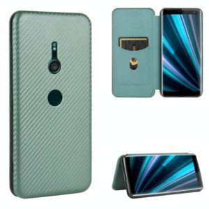 For Sony Xperia XZ3 Carbon Fiber Texture Horizontal Flip TPU + PC + PU Leather Case with Card Slot(Green) (OEM)