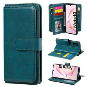 For Samsung Galaxy Note10 Multifunctional Magnetic Copper Buckle Horizontal Flip Solid Color Leather Case with 10 Card Slots & Wallet & Holder & Photo Frame(Dark Green) (OEM)