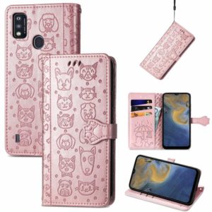 For ZTE A51 Lovely Cat and Dog Embossing Pattern Horizontal Flip Leather Case , with Holder & Card Slots & Wallet & Cartoon Clasp & Lanyard(Rose Gold) (OEM)