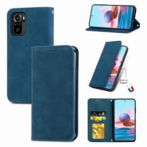 For Xiaomi Redmi Note 10 4G Retro Skin Feel Business Magnetic Horizontal Flip Leather Case with Holder & Card Slots & Wallet & Photo Frame(Blue) (OEM)