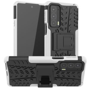 For Motorola Edge 20 Tire Texture Shockproof TPU+PC Protective Case with Holder(White) (OEM)