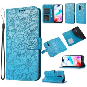 For Xiaomi Redmi 8 Skin Feel Embossed Sunflower Horizontal Flip Leather Case with Holder & Card Slots & Wallet & Lanyard(Blue) (OEM)