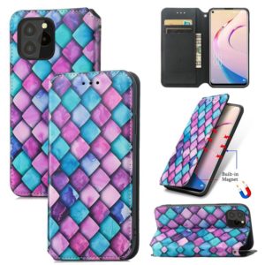 For Oukitel C21 Pro Colorful Magnetic Horizontal Flip PU Leather Case with Holder & Card Slot & Wallet(Purple Scales) (OEM)