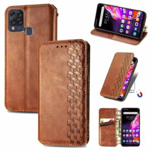 For Infinix Hot 10T Cubic Grid Pressed Horizontal Flip Magnetic PU Leather Case with Holder & Card Slots & Wallet(Brown) (OEM)
