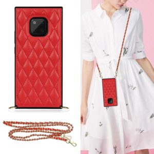 For Huawei Mate 20 Pro Elegant Rhombic Pattern Microfiber Leather +TPU Shockproof Case with Crossbody Strap Chain(Red) (OEM)