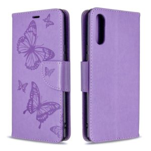 For Sony Xperia L4 Two Butterflies Embossing Pattern Horizontal Flip Leather Case with Holder & Card Slot & Wallet & Lanyard(Purple) (OEM)