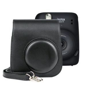 Solid Color Full Body Camera Leather Case Bag with Strap for FUJIFILM Instax mini 11 (Black) (OEM)