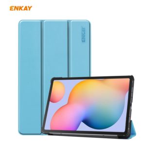 For Samsung Galaxy Tab S6 Lite P610 / P615 / Tab S6 Lite 2022 / P613 / P619 ENKAY 3-Fold Plastic Leather Smart Tablet Case(Light Blue) (ENKAY) (OEM)
