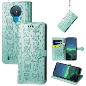 For Nokia 1.4 Cute Cat and Dog Embossed Horizontal Flip Leather Case with Holder & Card Slots & Wallet & Lanyard(Green) (OEM)