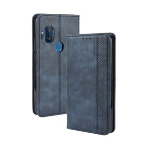 For Motorola One Hyper Magnetic Buckle Retro Crazy Horse Texture Horizontal Flip Leather Case with Holder & Card Slots & Photo Frame(Blue) (OEM)