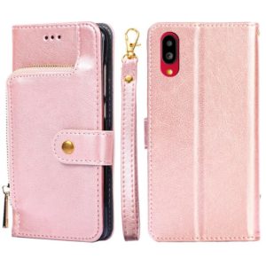 For Sharp Simple Sumaho 6 Zipper Bag Leather Phone Case(Rose Gold) (OEM)