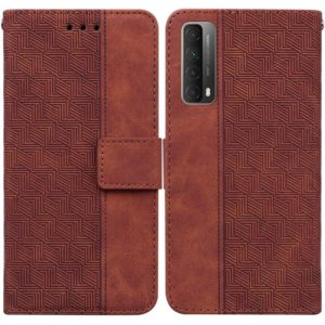 For Huawei P smart 2021 / Y7a Geometric Embossed Leather Phone Case(Brown) (OEM)