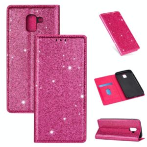 For Samsung Galaxy J6 (2018) Ultrathin Glitter Magnetic Horizontal Flip Leather Case with Holder & Card Slots(Rose Red) (OEM)