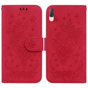 For Sony Xperia L3 Butterfly Rose Embossed Leather Phone Case(Red) (OEM)