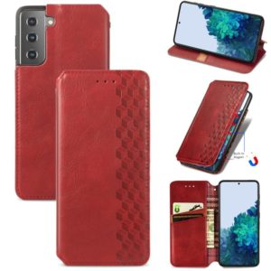 For Samsung Galaxy S21+ 5G Cubic Grid Pressed Horizontal Flip Magnetic PU Leather Case with Holder & Card Slots & Wallet(Red) (OEM)