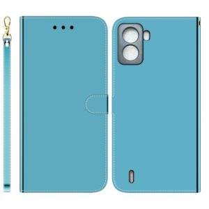 For Tecno Pop 6 No Fingerprints Imitated Mirror Surface Horizontal Flip Leather Phone Case(Blue) (OEM)