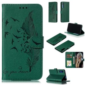 Feather Pattern Litchi Texture Horizontal Flip Leather Case with Wallet & Holder & Card Slots For Huawei Honor 9X Pro(Green) (OEM)