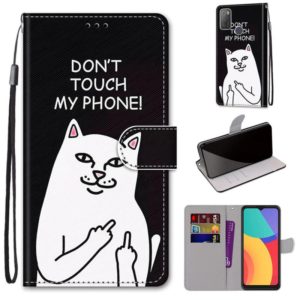 For Alcatel 3L 2021 Coloured Drawing Cross Texture Horizontal Flip PU Leather Case with Holder & Card Slots & Wallet & Lanyard(Middle Finger White Cat) (OEM)