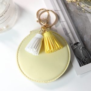 PU Leather Double Sided Girls Portable Folding Mirror Tassel Mini Makeup Mirror(Yellow) (OEM)