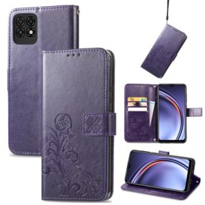 For Huawei Maimang 10 SE Four-leaf Clasp Embossed Buckle Mobile Phone Protection Leather Case with Lanyard & Card Slot & Wallet & Bracket Function(Purple) (OEM)