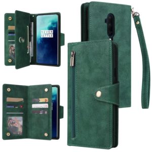 For OnePlus 7T Pro Rivet Buckle 9 Cards Three Fold Leather Phone Case(Green) (OEM)