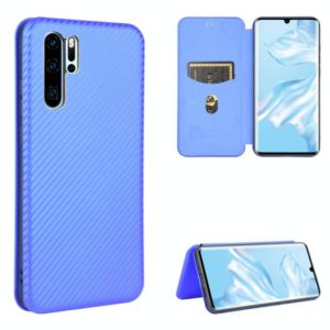 For Huawei P30 Pro Carbon Fiber Texture Horizontal Flip TPU + PC + PU Leather Case with Card Slot(Blue) (OEM)