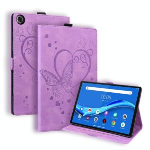 For Lenovo Tab M10 Plus TB-X606F TB-X606X Love Butterfly Pattern Horizontal Flip Leather Case with Holder(Purple) (OEM)