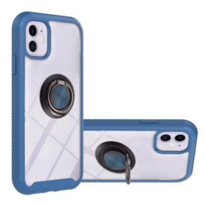 For iPhone 11 Starry Sky Solid Color Series Shockproof PC + TPU Protective Case with Ring Holder & Magnetic Function (Blue) (OEM)