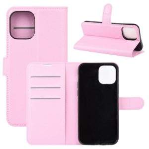 For iPhone 12 / 12 Pro Litchi Texture Horizontal Flip Protective Case with Holder & Card Slots & Wallet(Pink) (OEM)