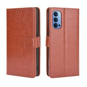 For OPPO Reno4 4G Retro Crazy Horse Texture Horizontal Flip Leather Case , with Holder & Card Slots & Photo Frame(Brown) (OEM)